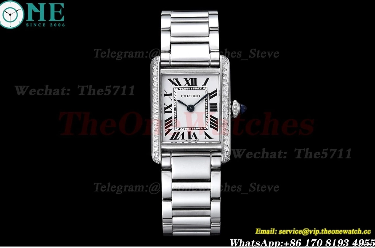 White Bezel Diamond Dial Quartz Must Bracelet K11F On SS Tank Small 0111